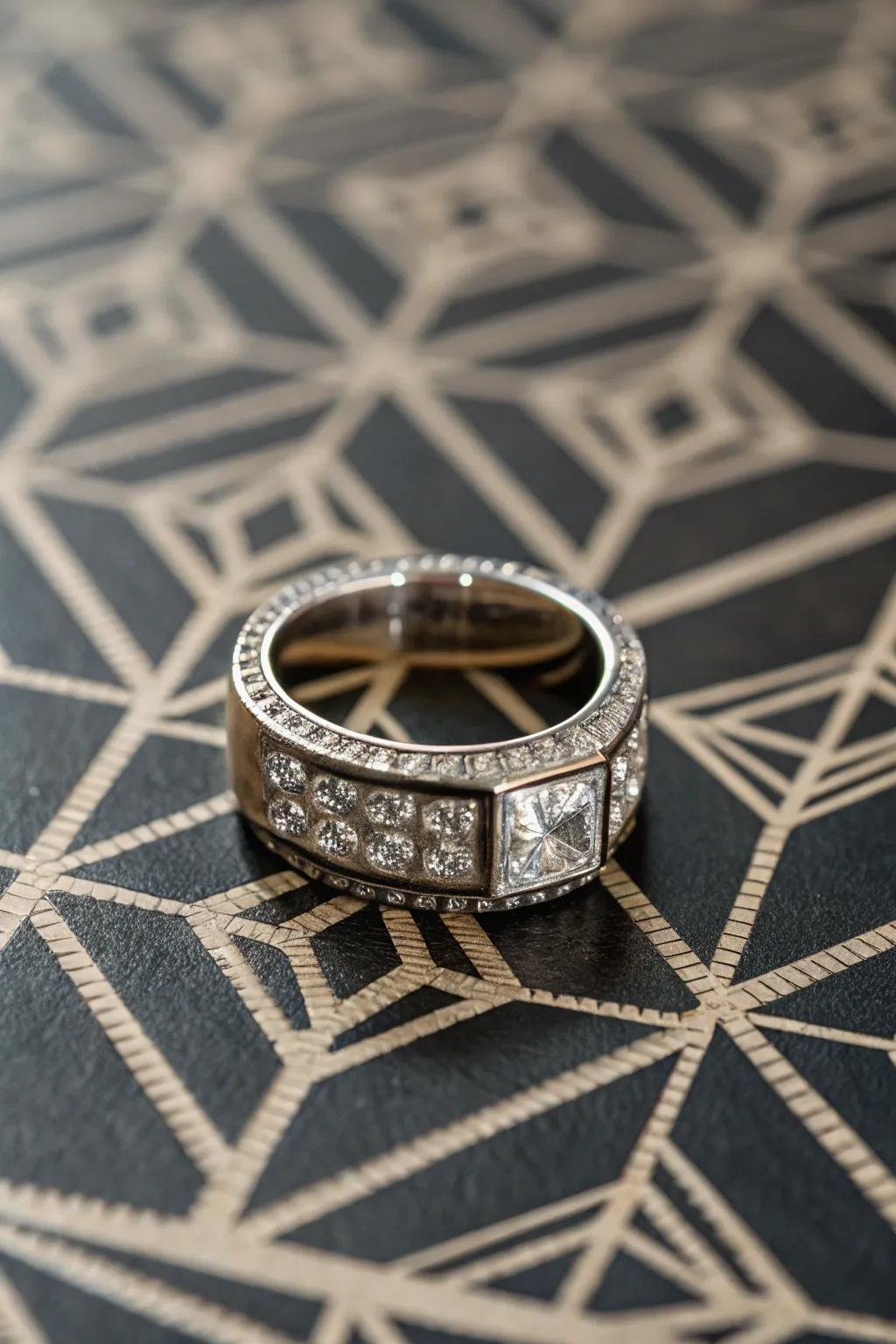 A modern square ring with a unique and contemporary design.