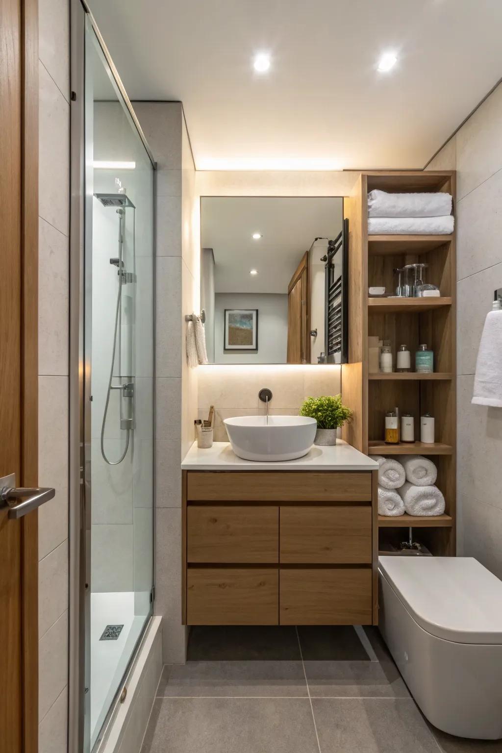 Concealed storage helps keep smaller spaces appearing neat and polished.