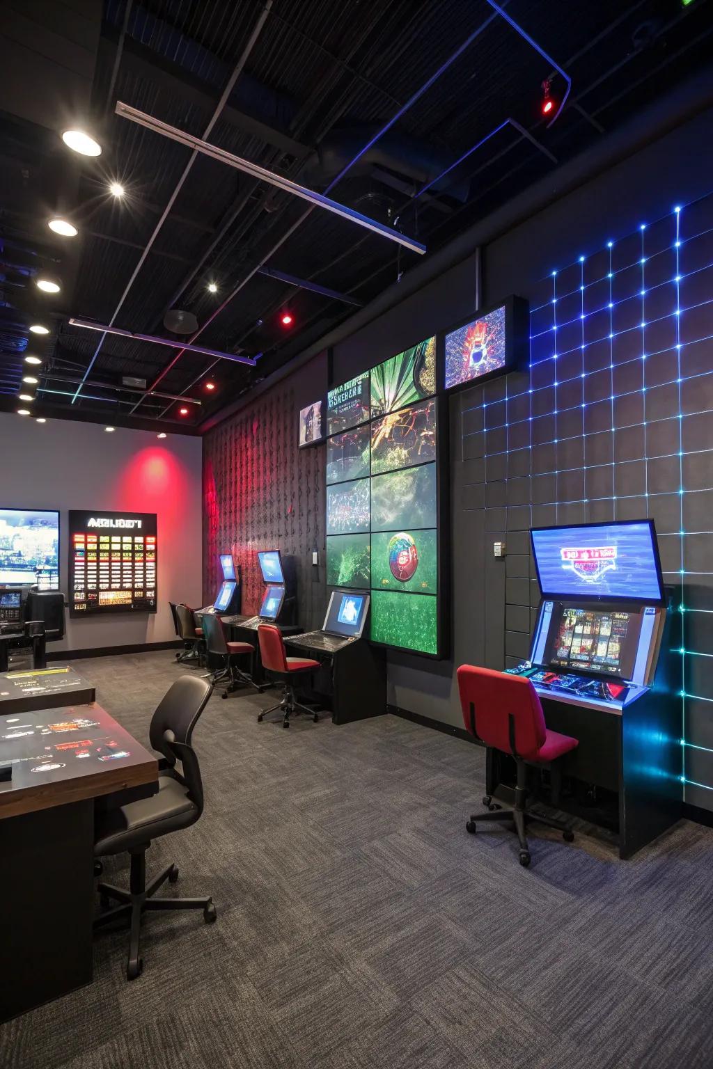 Wall panels that are interactive give the gaming space a dynamic aspect.