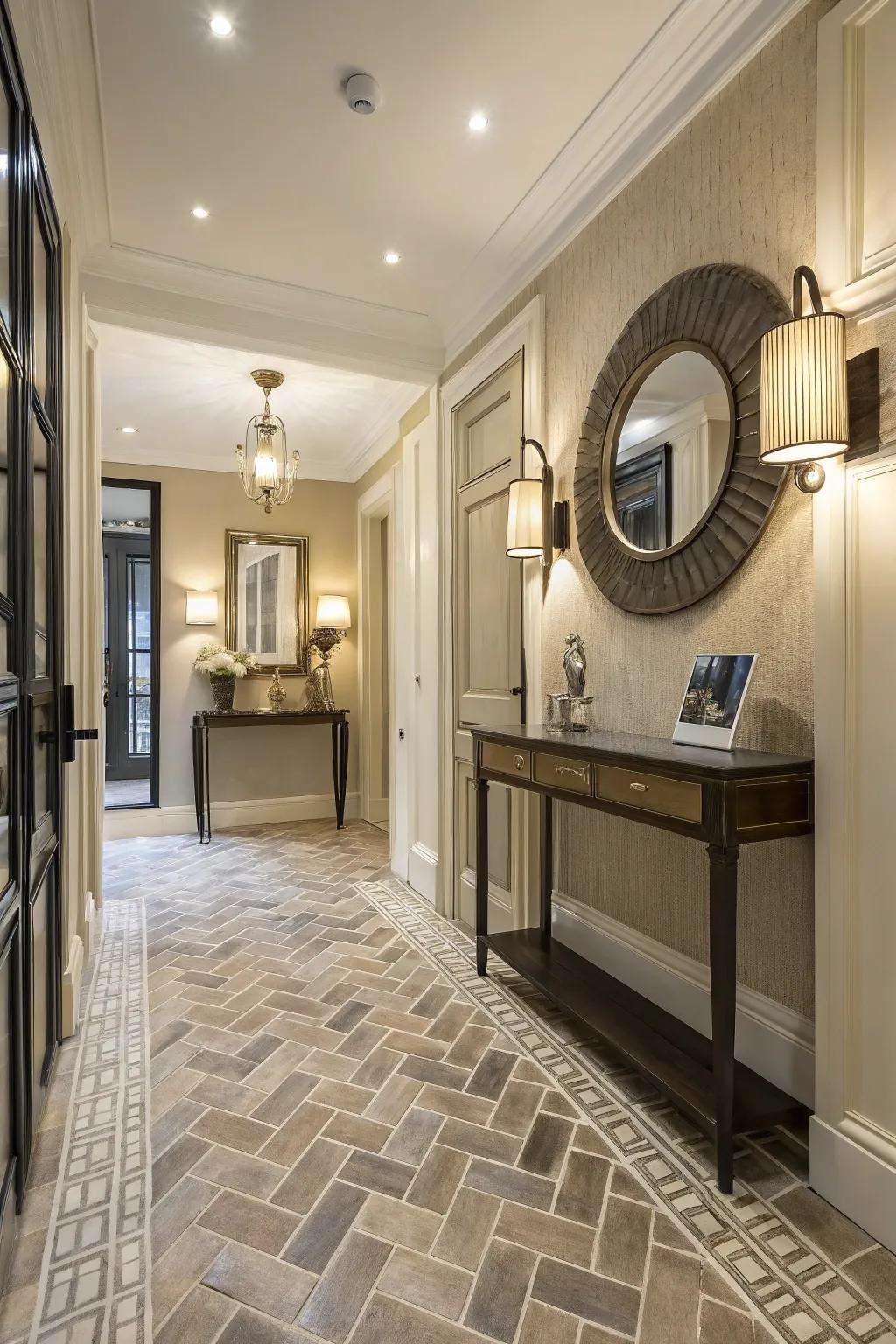 Elegant Herringbone Design for a Sophisticated Entry