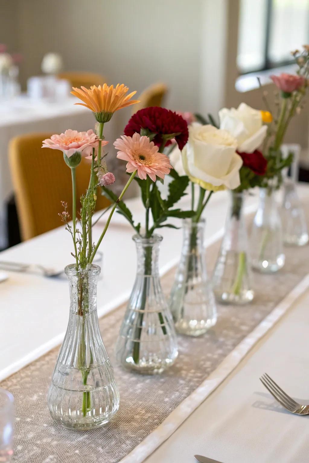 Crystal vessels inject a veneer of opulence into botanical arrangements.