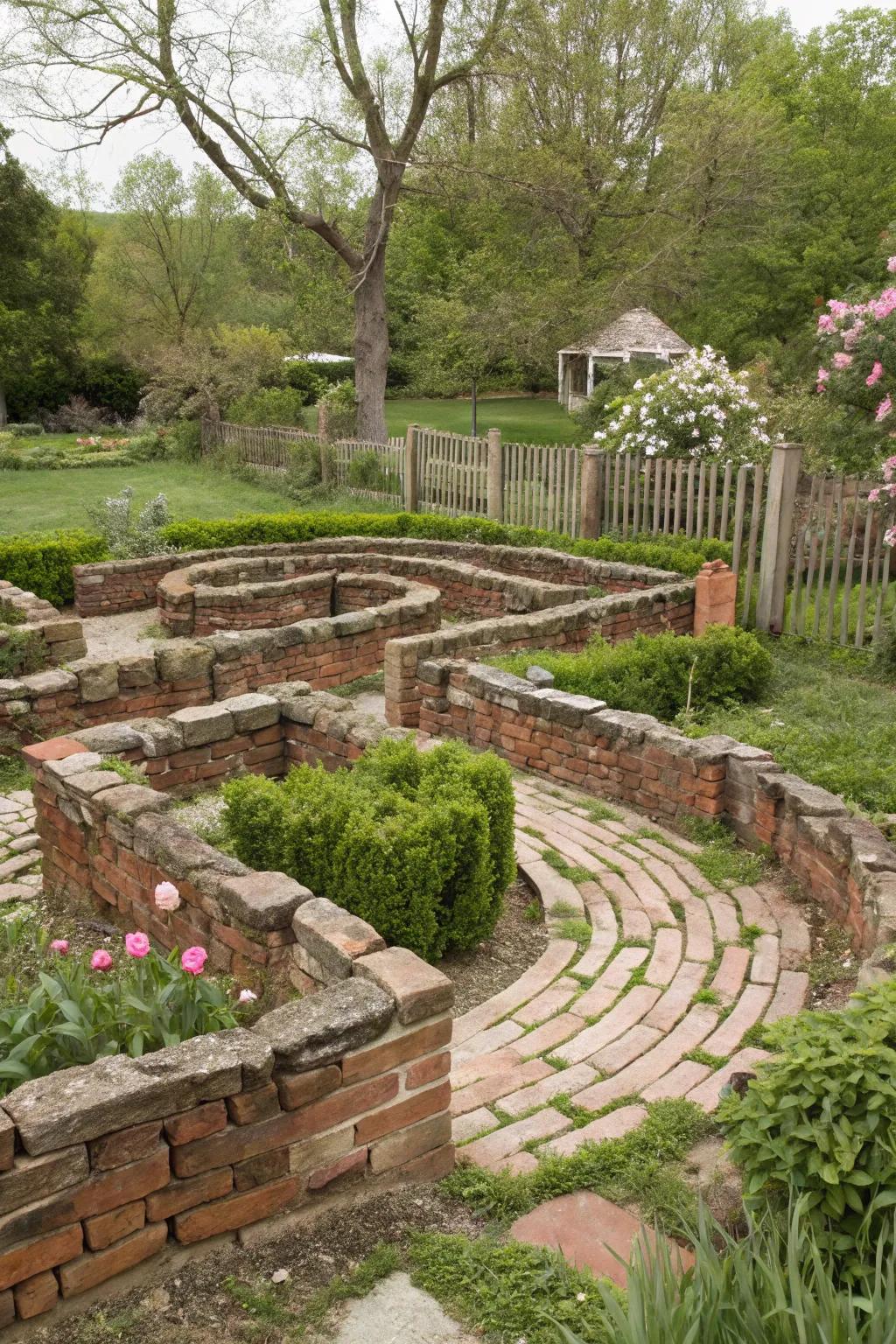 A rustic labyrinth crafted from reconstituted materials.