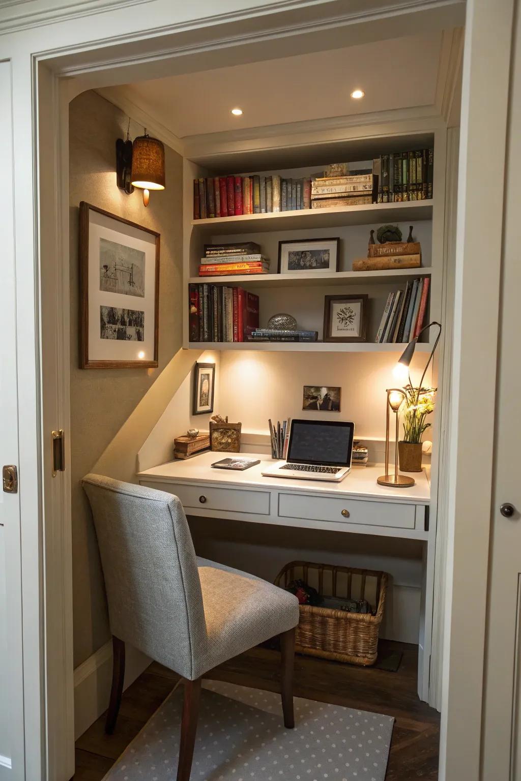 Concealed offices offer a focused workspace without occupying much space.