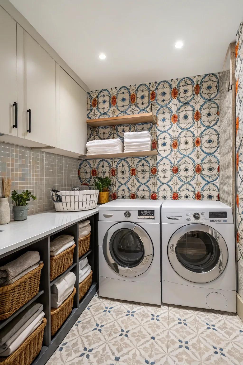 Elevate your space thanks to decorative tiling and wallpaper.