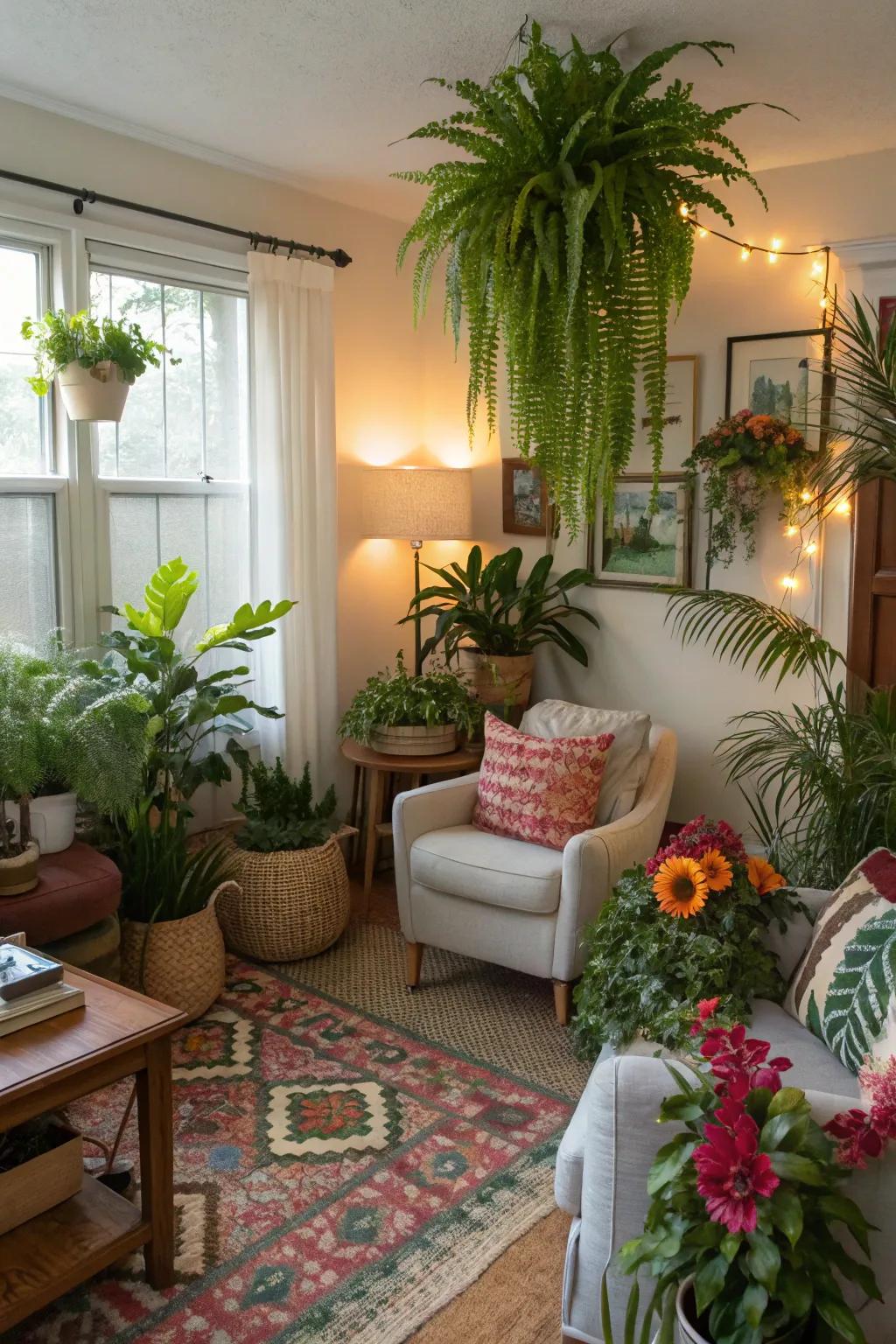 Plants add spirit and color to small rooms.