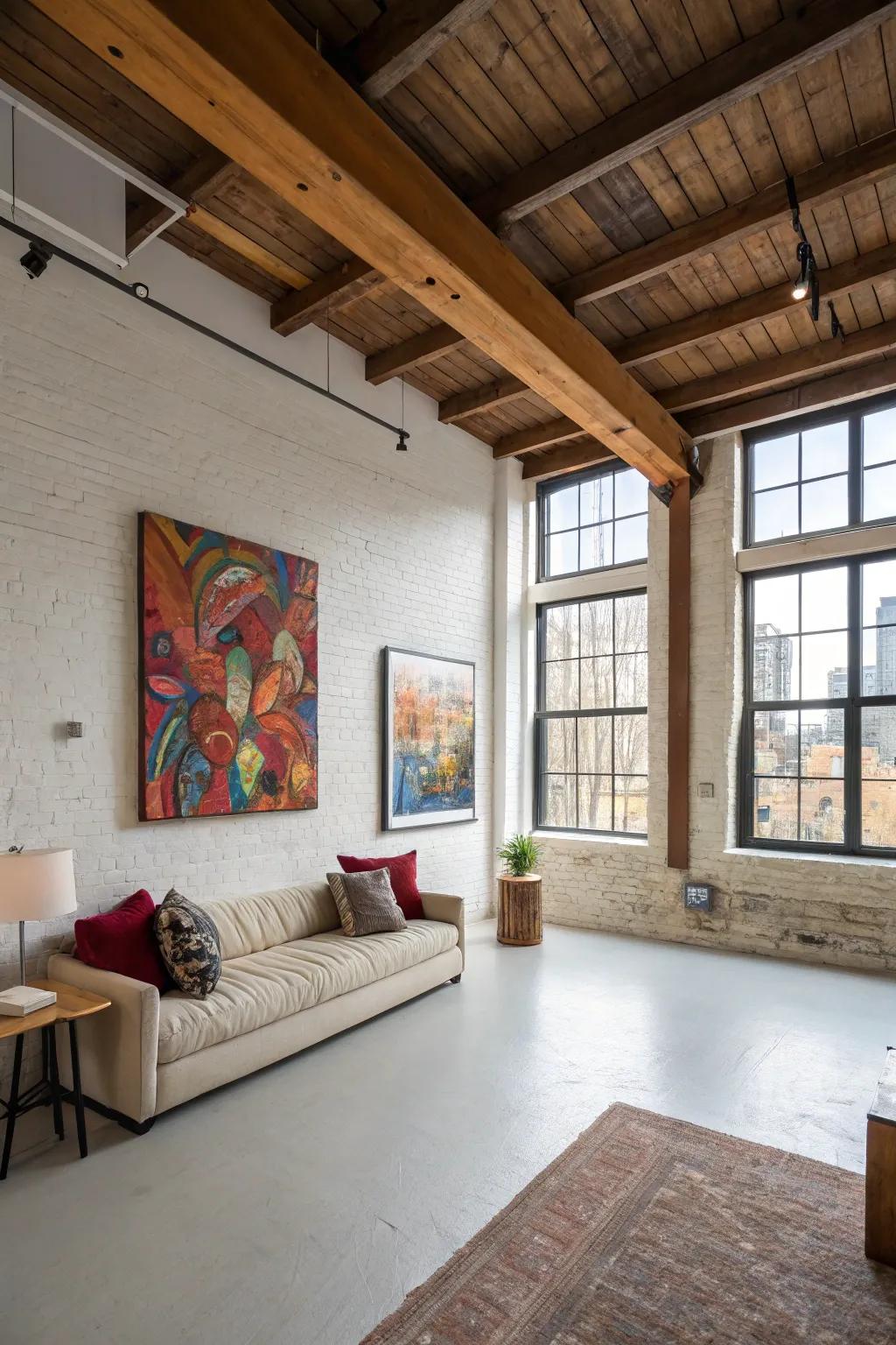 Striking art pieces add personality and focus to a loft.
