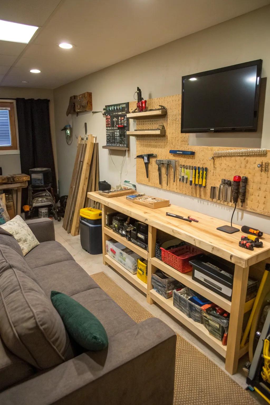 A DIY project zone showcasing tools and materials fuels ingenuity and furnishes a hands-on escape.