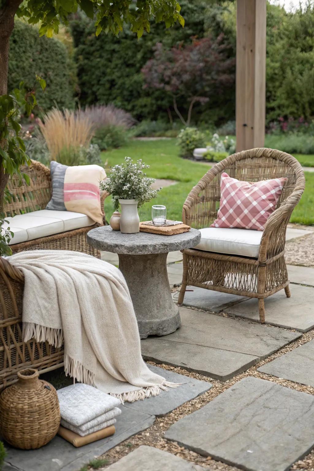 A small patio rich in material using a mix of textures.