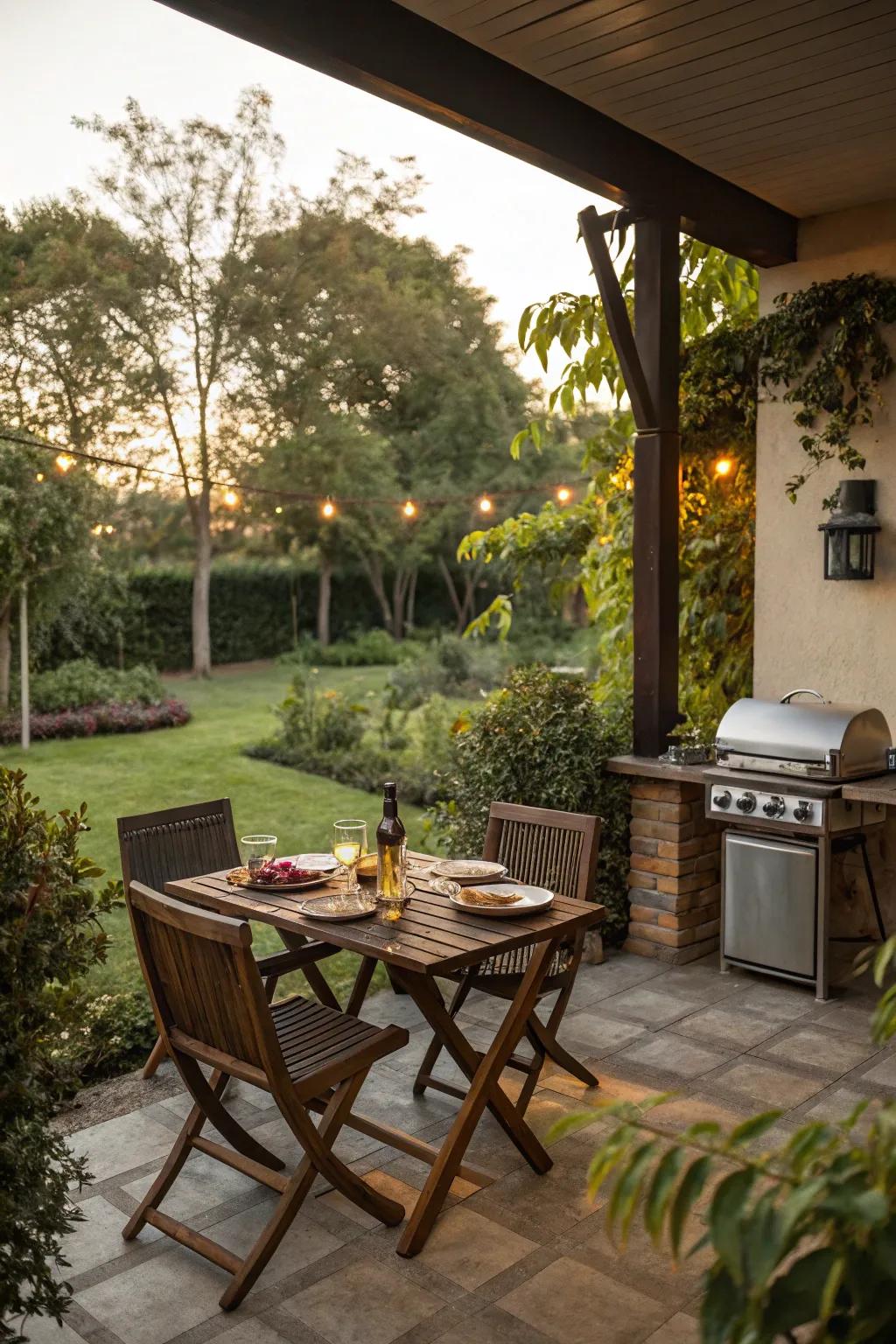 Small dining spaces make outdoor meals special.