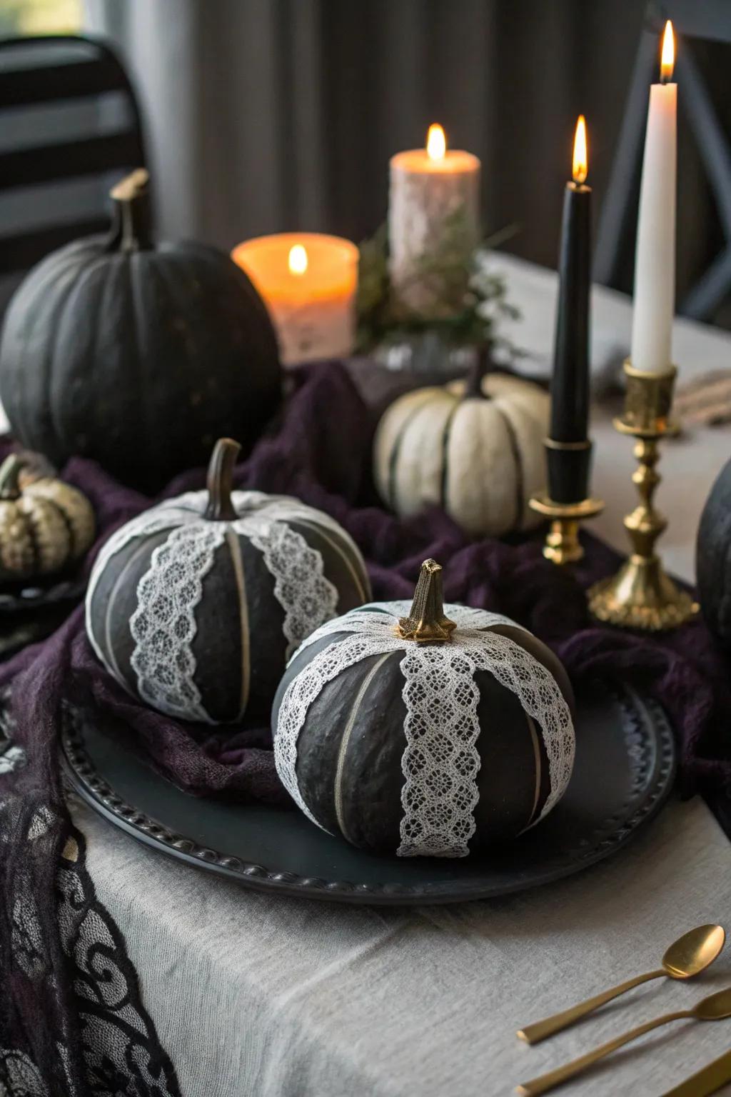 Ethereal squashes exude mystery and elegance with ebony mesh and paint.