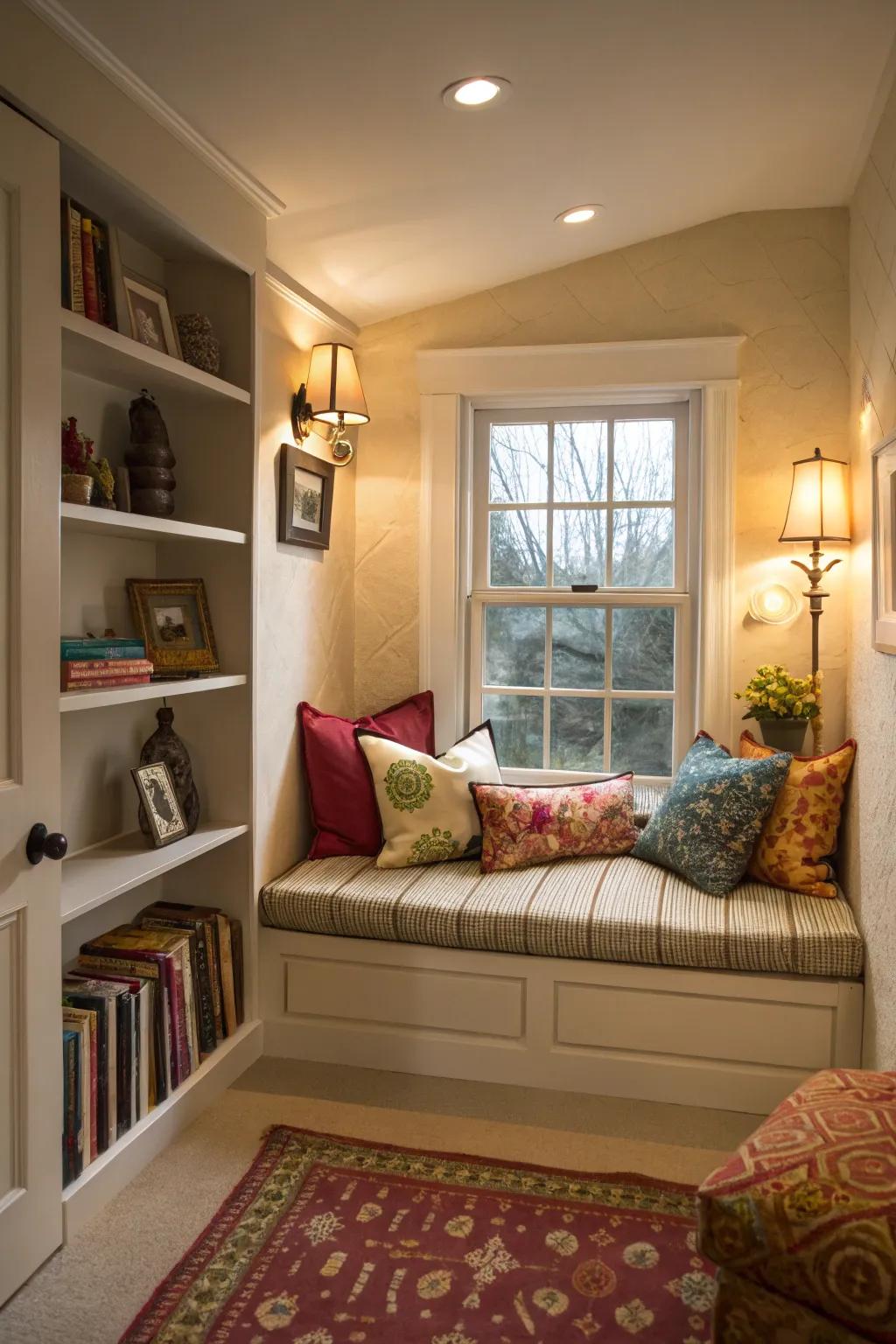 Integrated seating solutions save space and add cozy nooks.