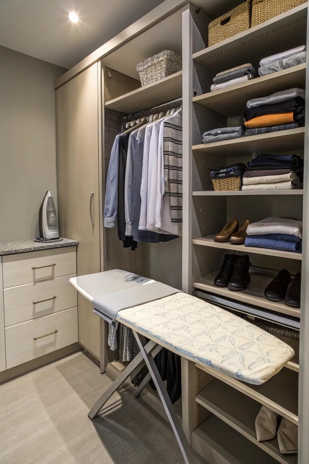 A pull-out ironing station adds practicality.