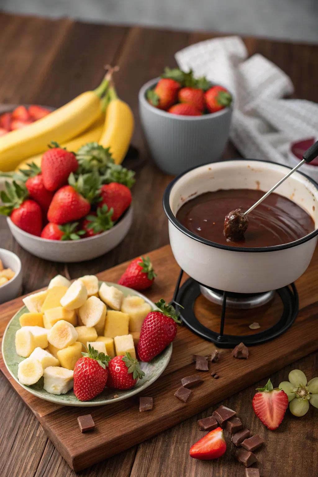 A luscious chocolate fondue for a sweet delight.
