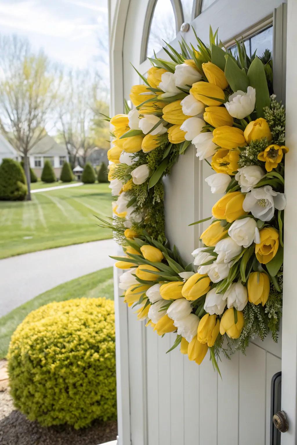 A trumpet bloom wreath that flawlessly embodies the essence of spring.