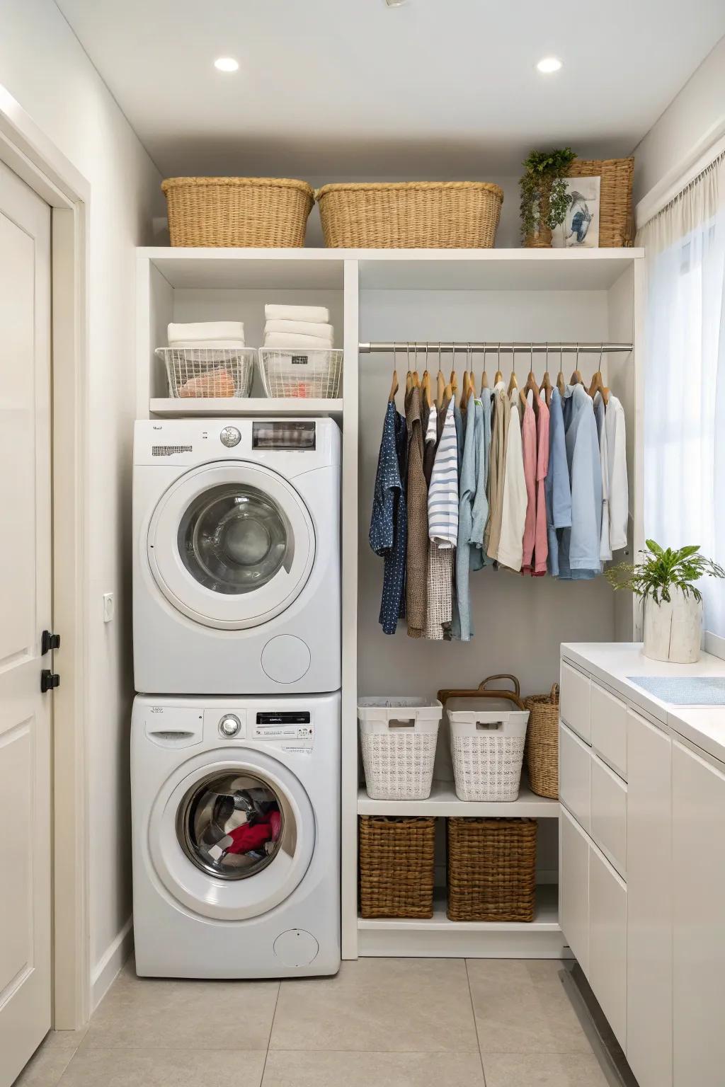 A clothes rod is a convenient solution for hanging freshly washed clothes.