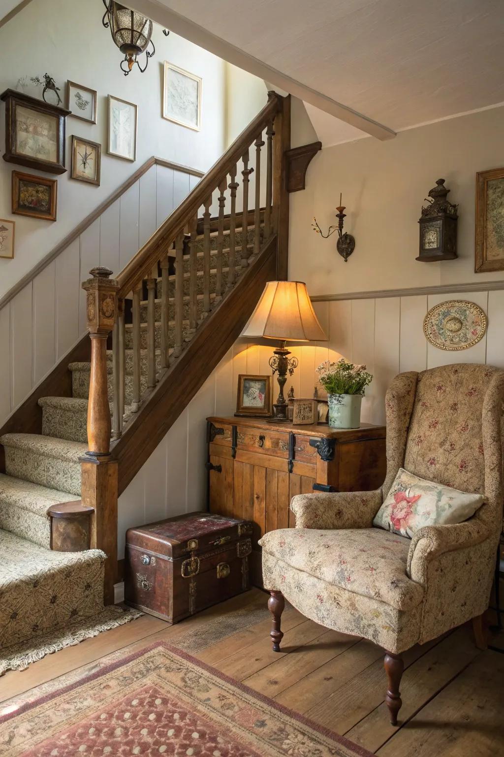 Vintage elements can bring character and charm to your stair area.