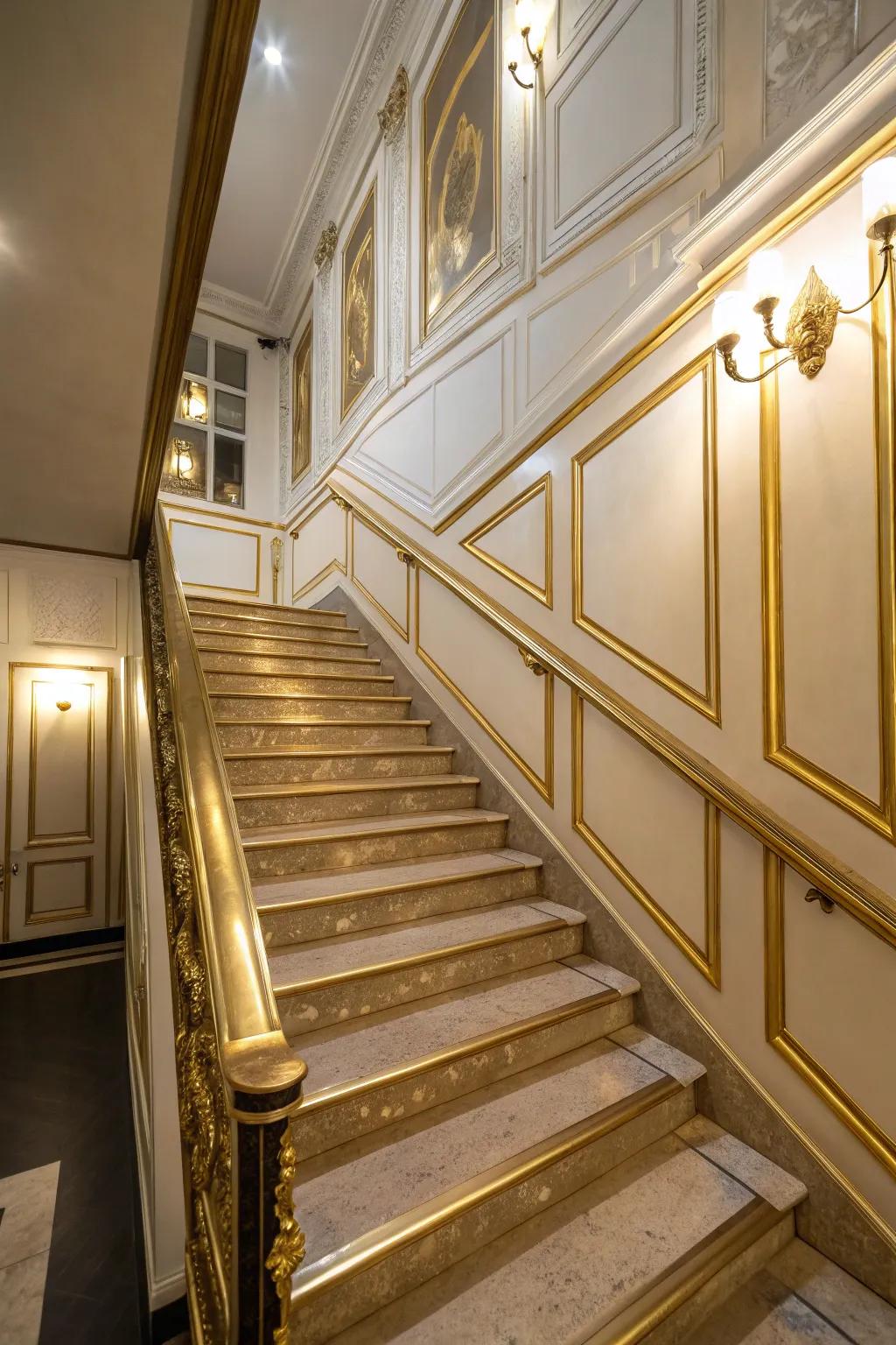 Add a luxurious touch to your staircase with metallic accents.
