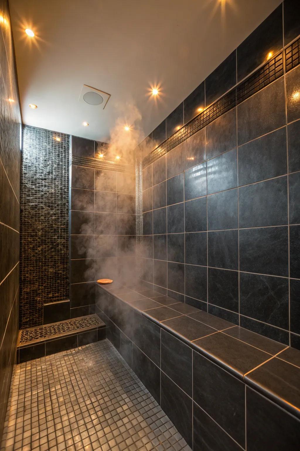 A grotto-like layout introduces mystery and appeal within steam showers.
