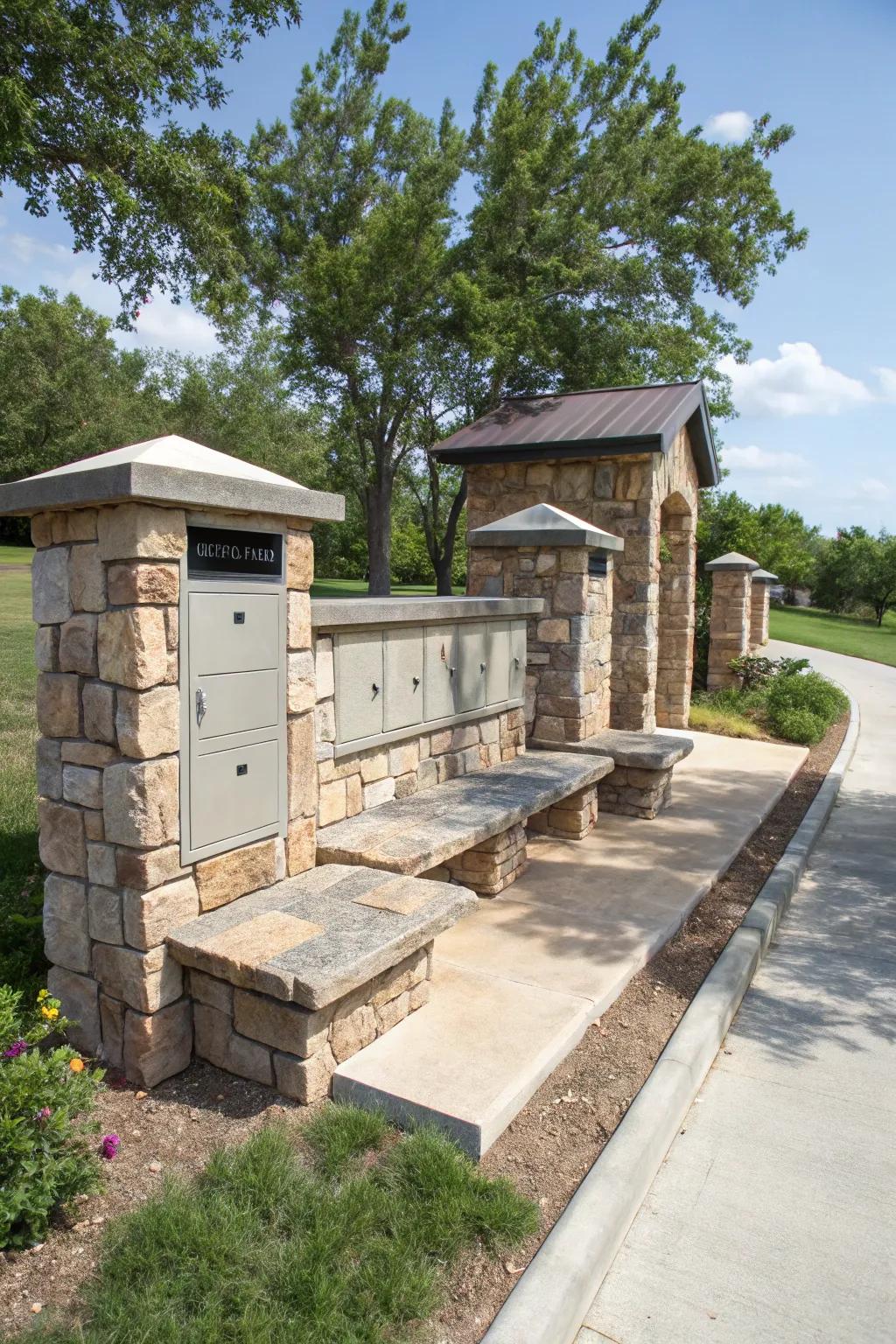 Mailbox stations add utility and charm.