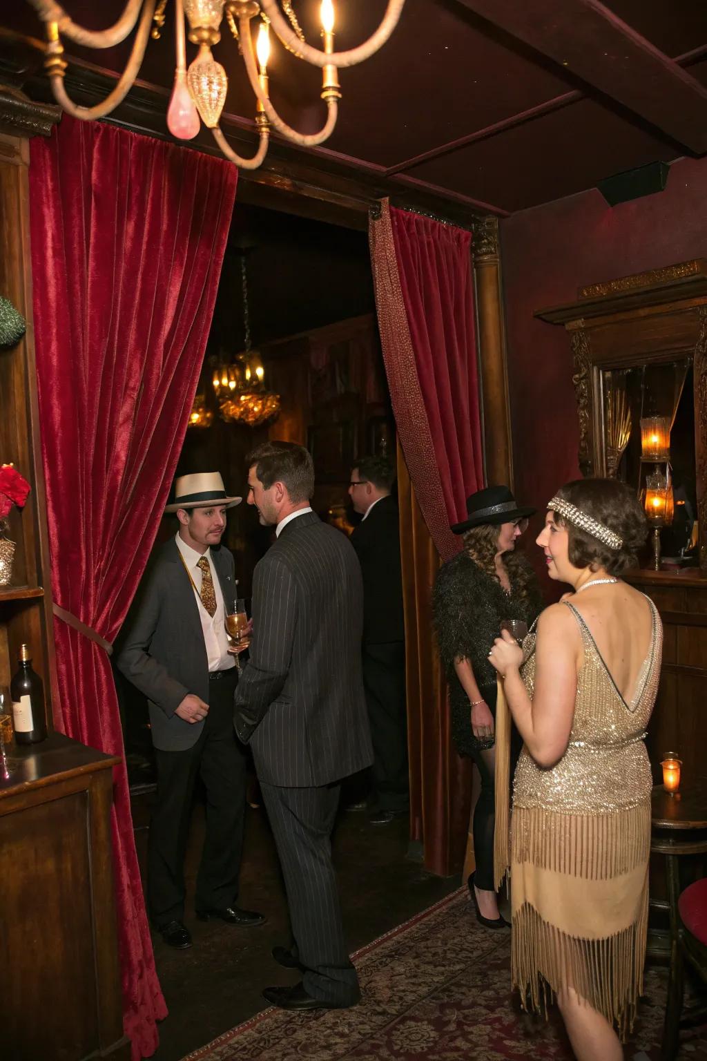 A mysterious Prohibition-era speakeasy with vintage allure.