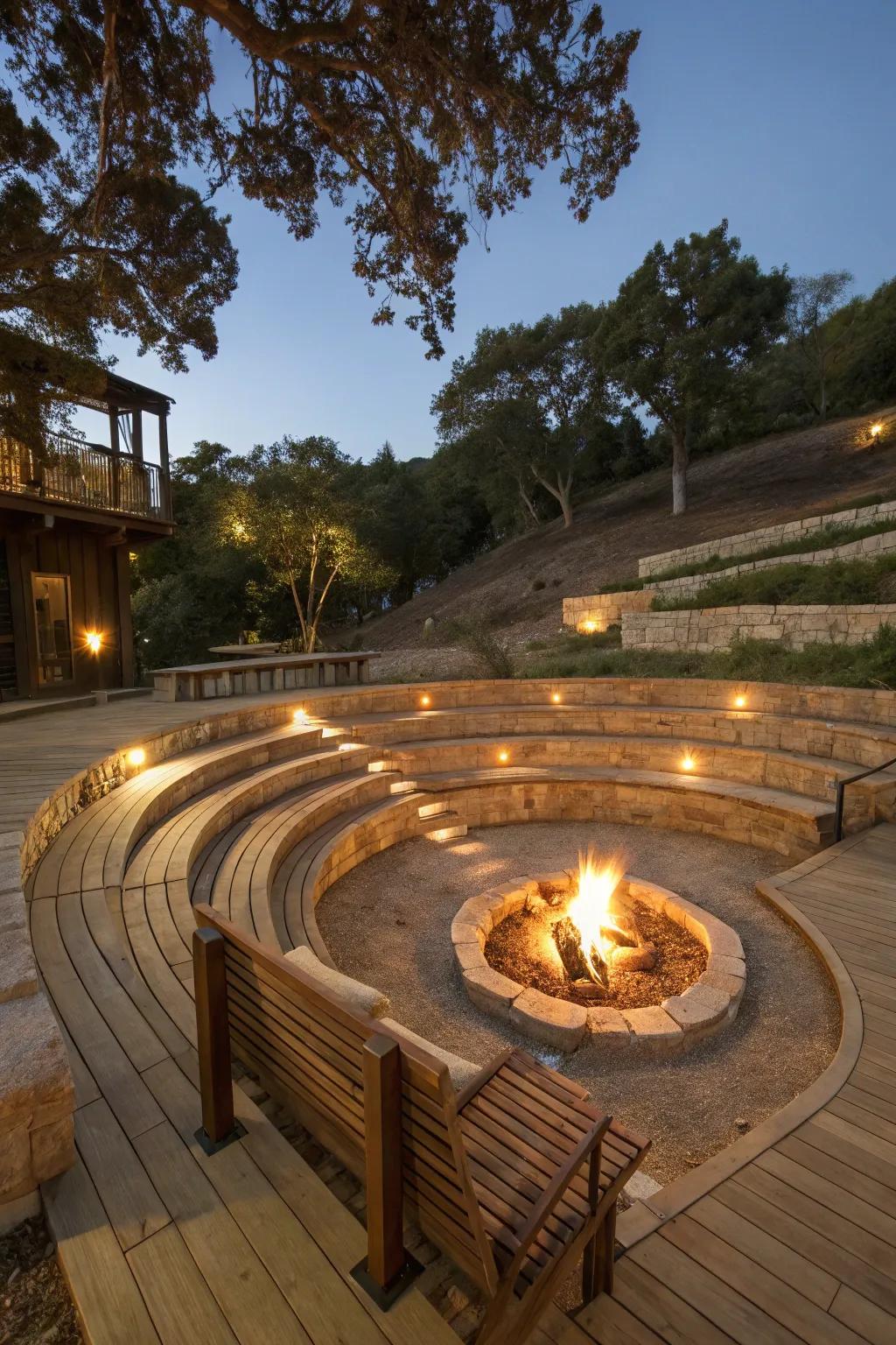 An all-natural amphitheater surrounds this ground-level fire feature.