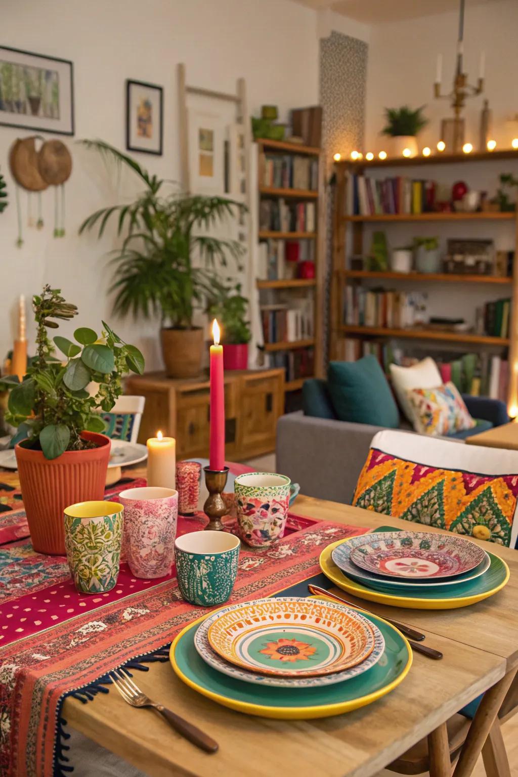 Embrace free spirited design with layered textiles and decor.