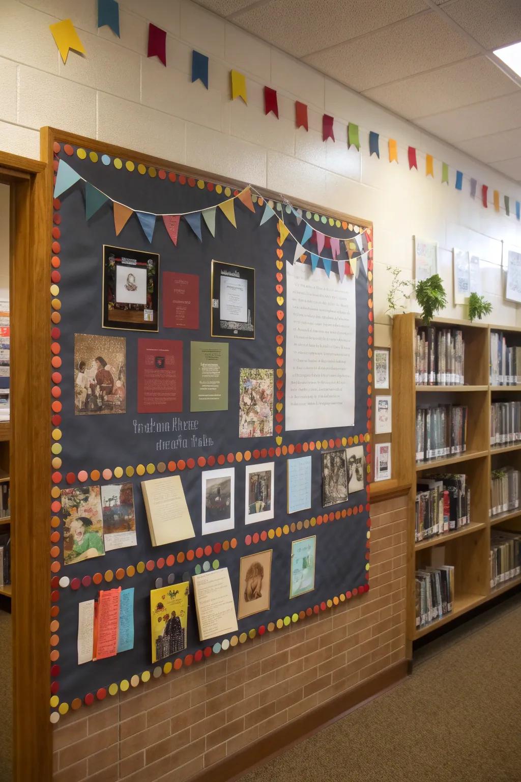 A bookworm-themed board celebrating teachers who love literature.