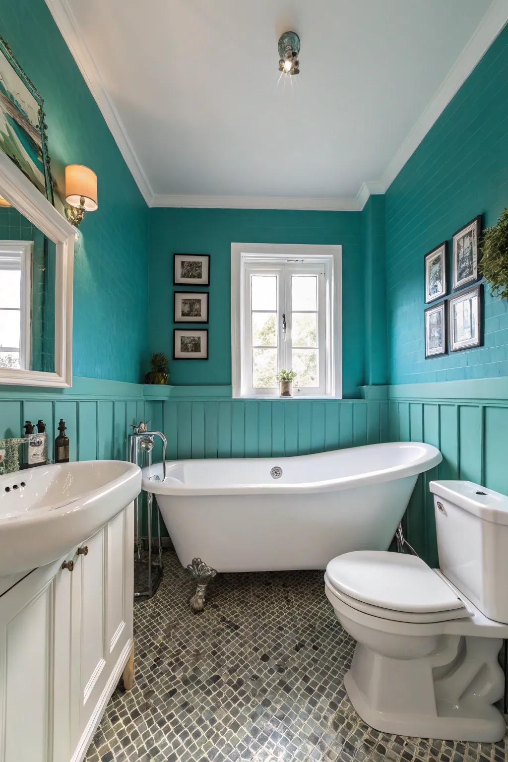 Achieve freshness with aquatic green and white contrast.