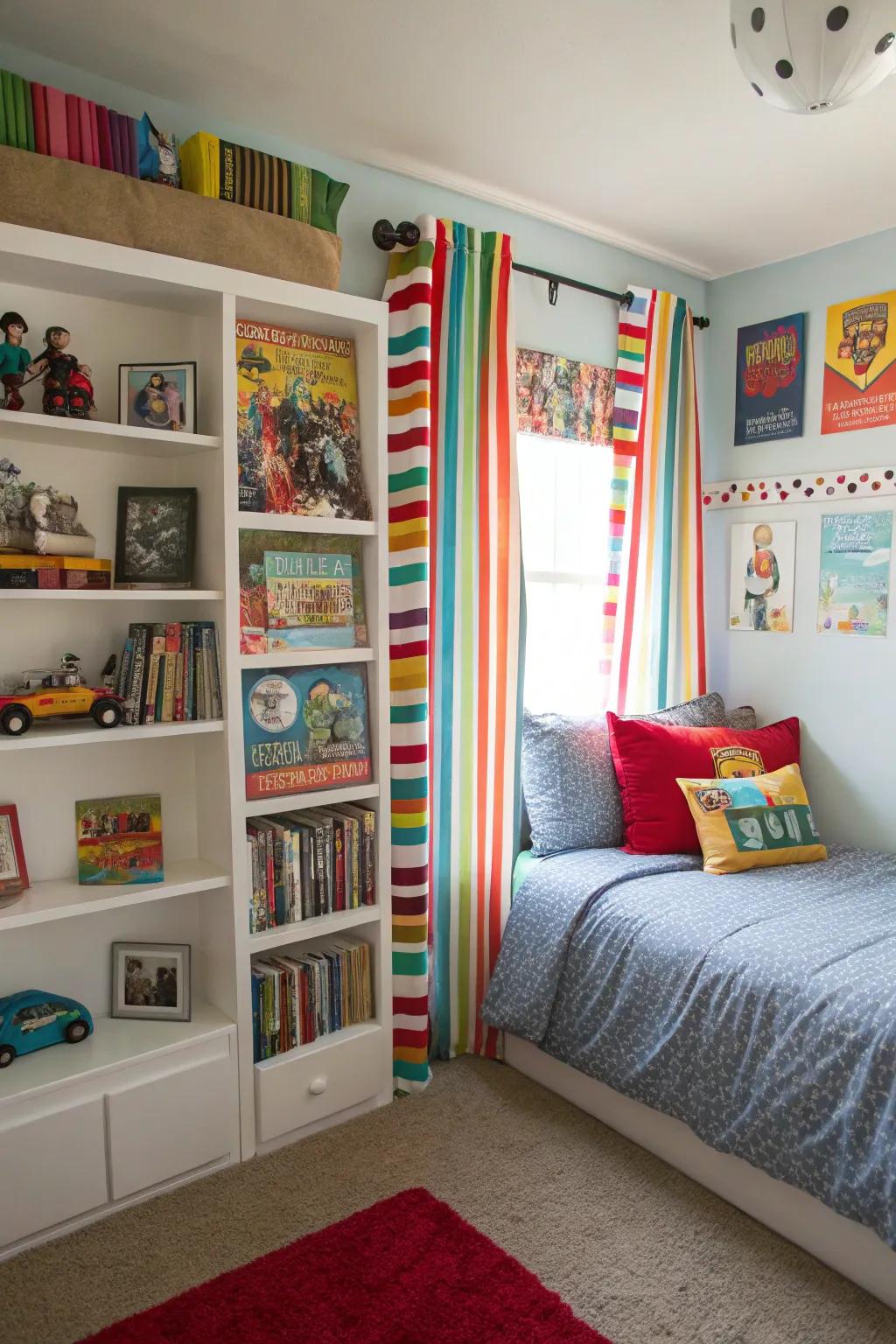 Banded curtains contribute a playful aspect to any room.