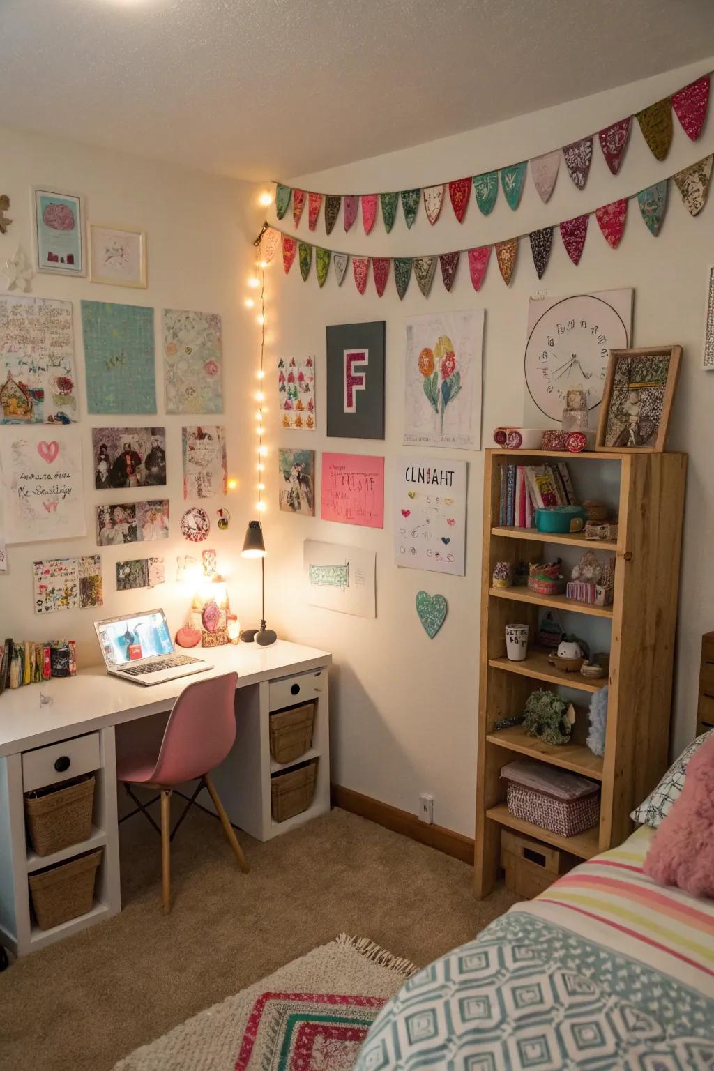 DIY decor elements add a personal and creative touch to a teenage girl's room.