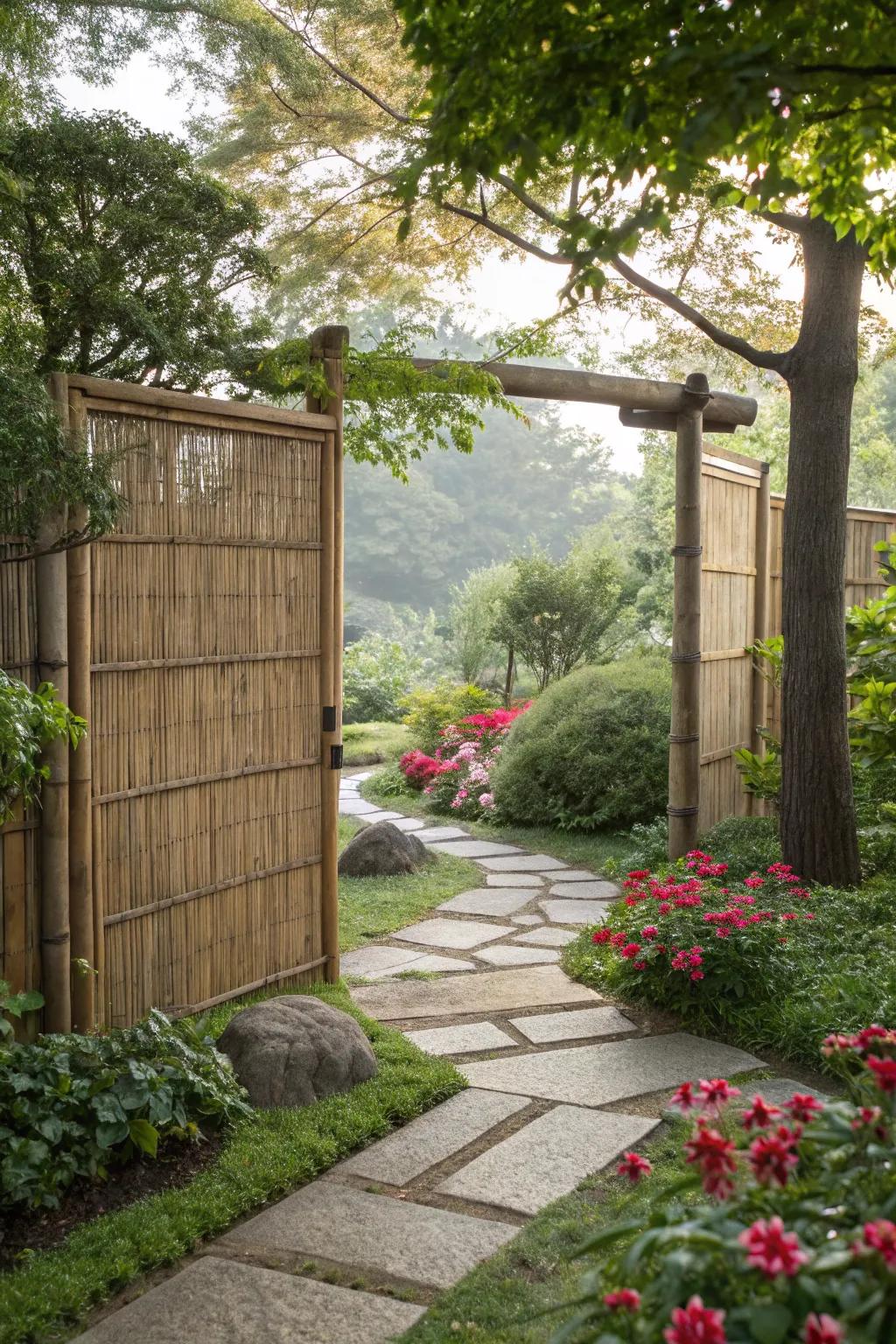 Cane screen gates offer a natural and earthy touch.