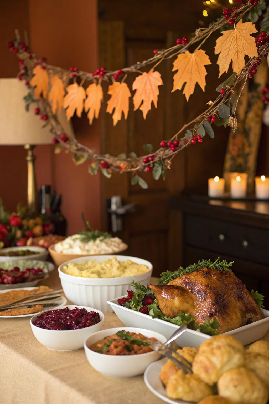 The buffet's visual attractiveness is enhanced by a seasonal backdrop.