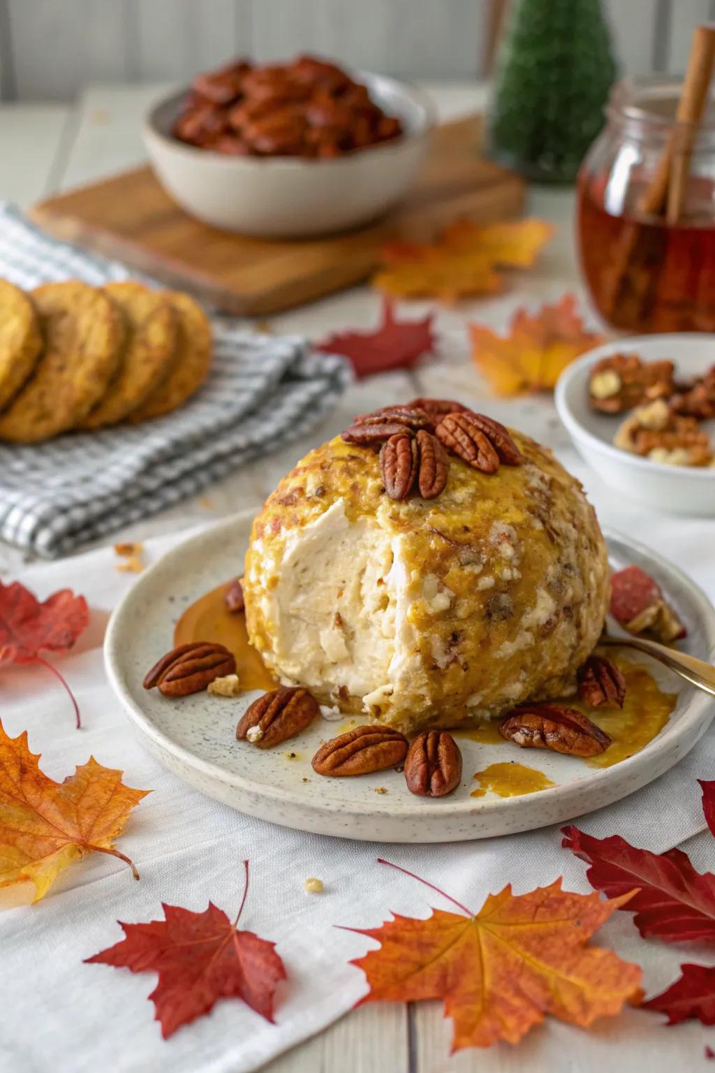 Maple and pecan cheese ball brimming with sweet warmth.