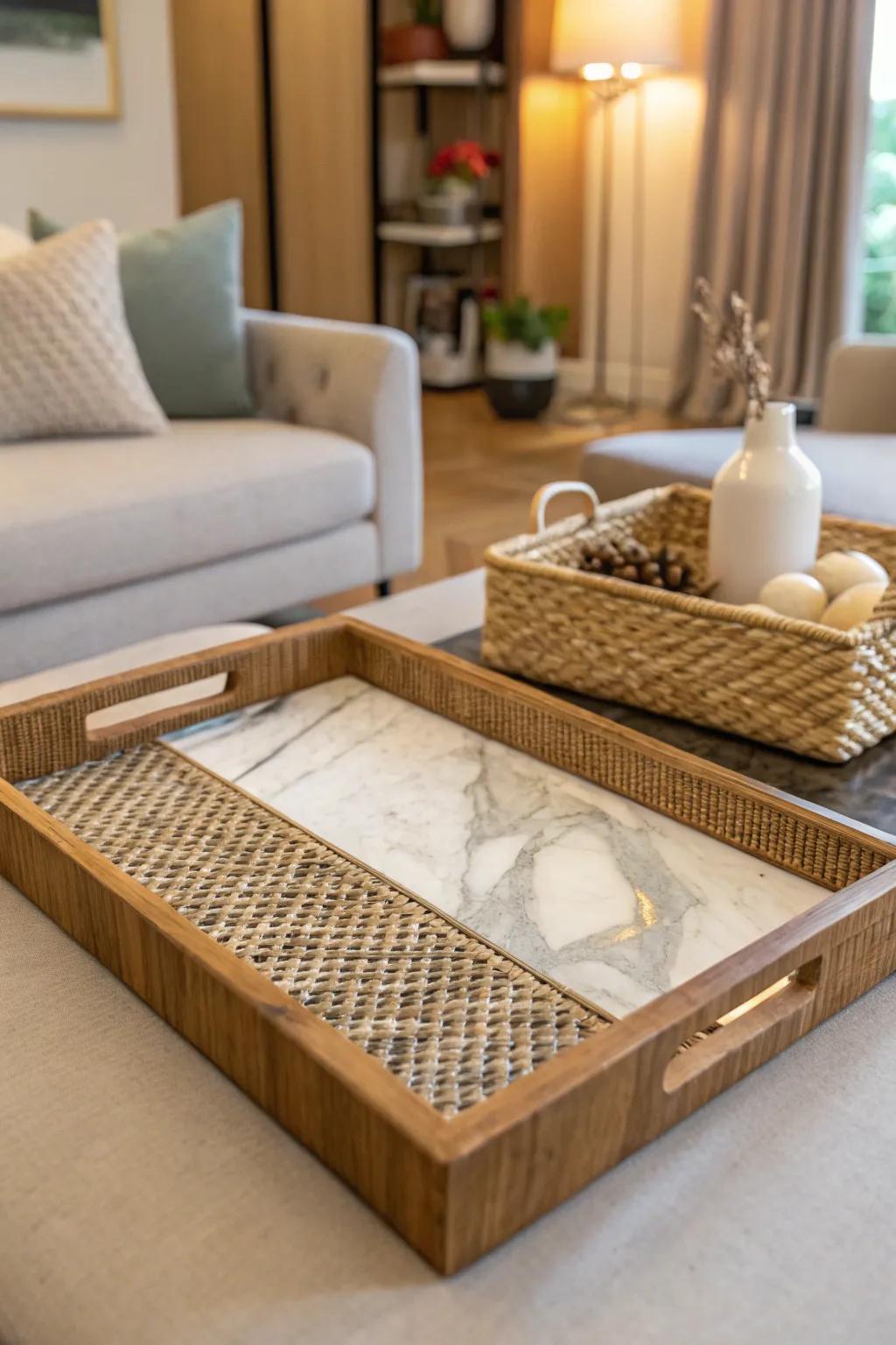 Add depth with unexpected textures on your tray.