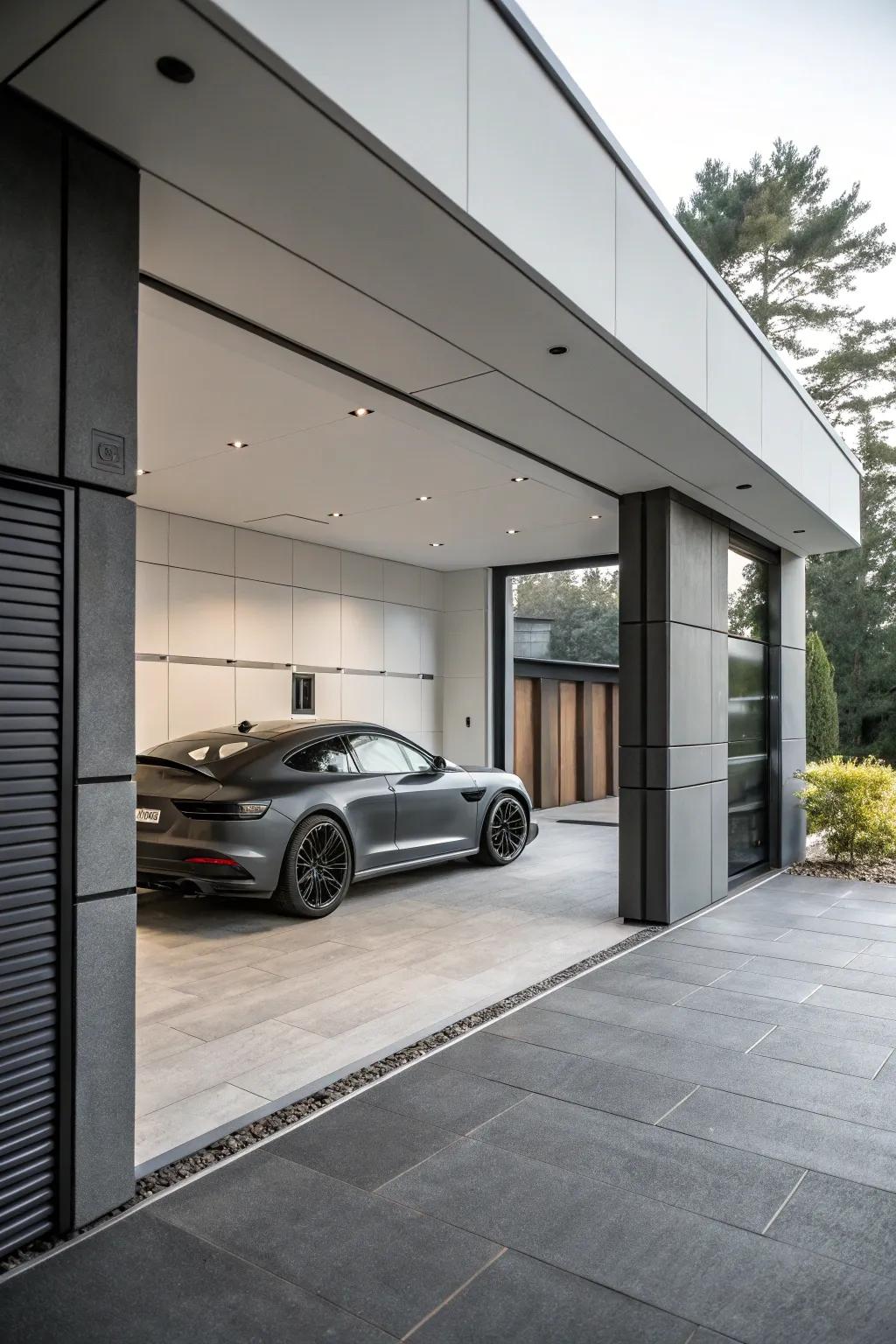 Monochrome shades of grey for a polished, minimalist garage.