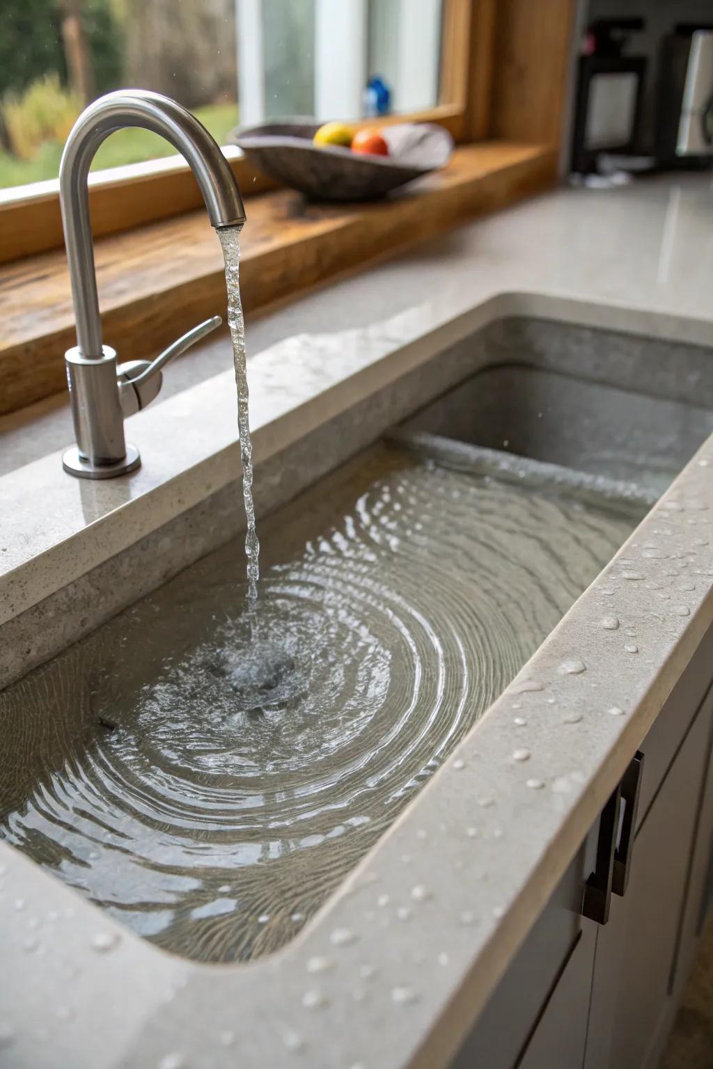 Engineered channel indentations within an undermount sink, encouraging efficient water depletion.
