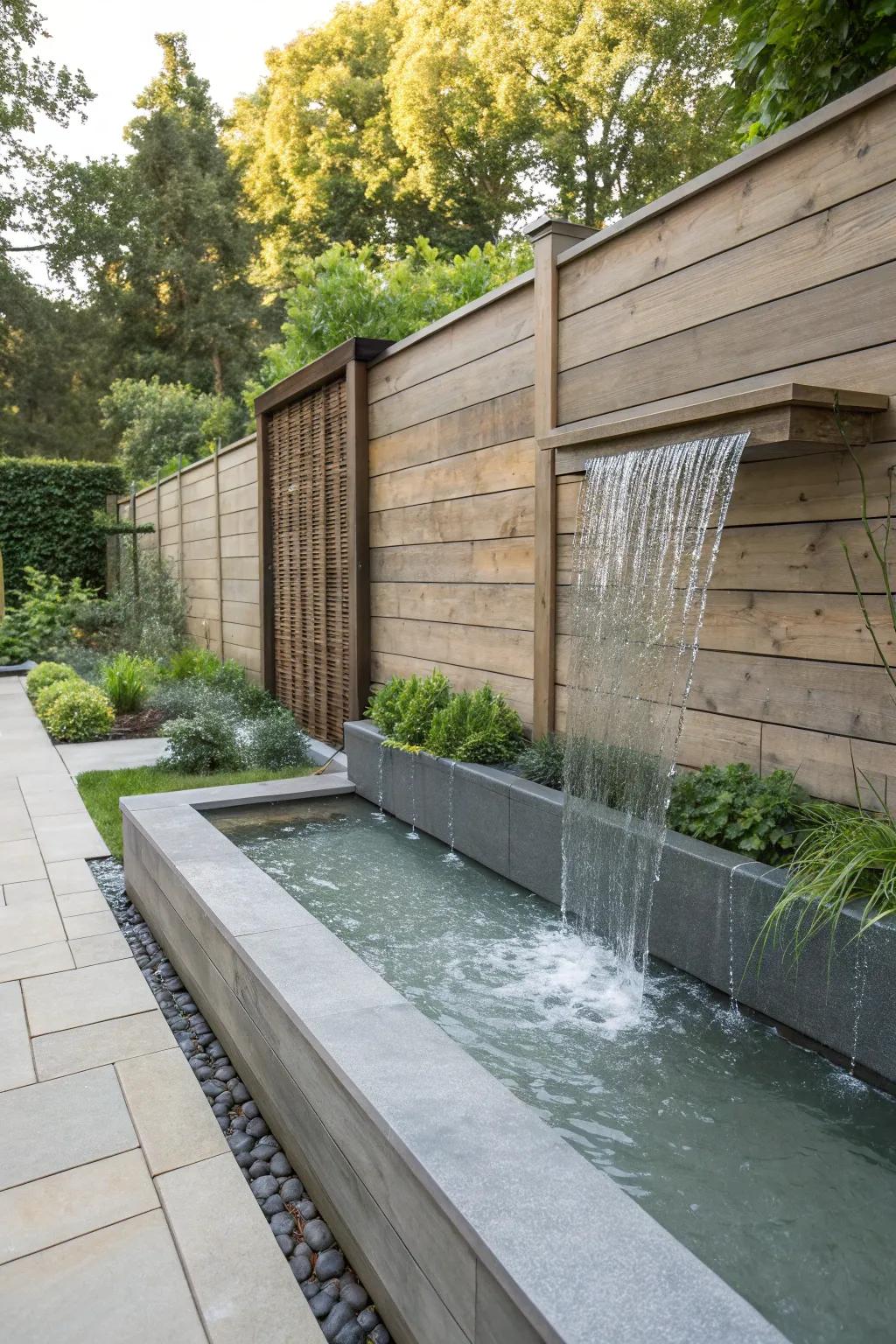 Water surfaces transform fences into stunning focal features.