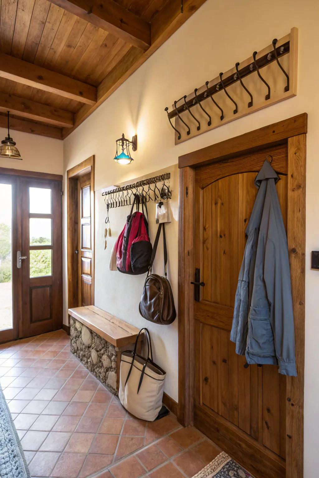 Pegs and hangers enhance organization and usability.
