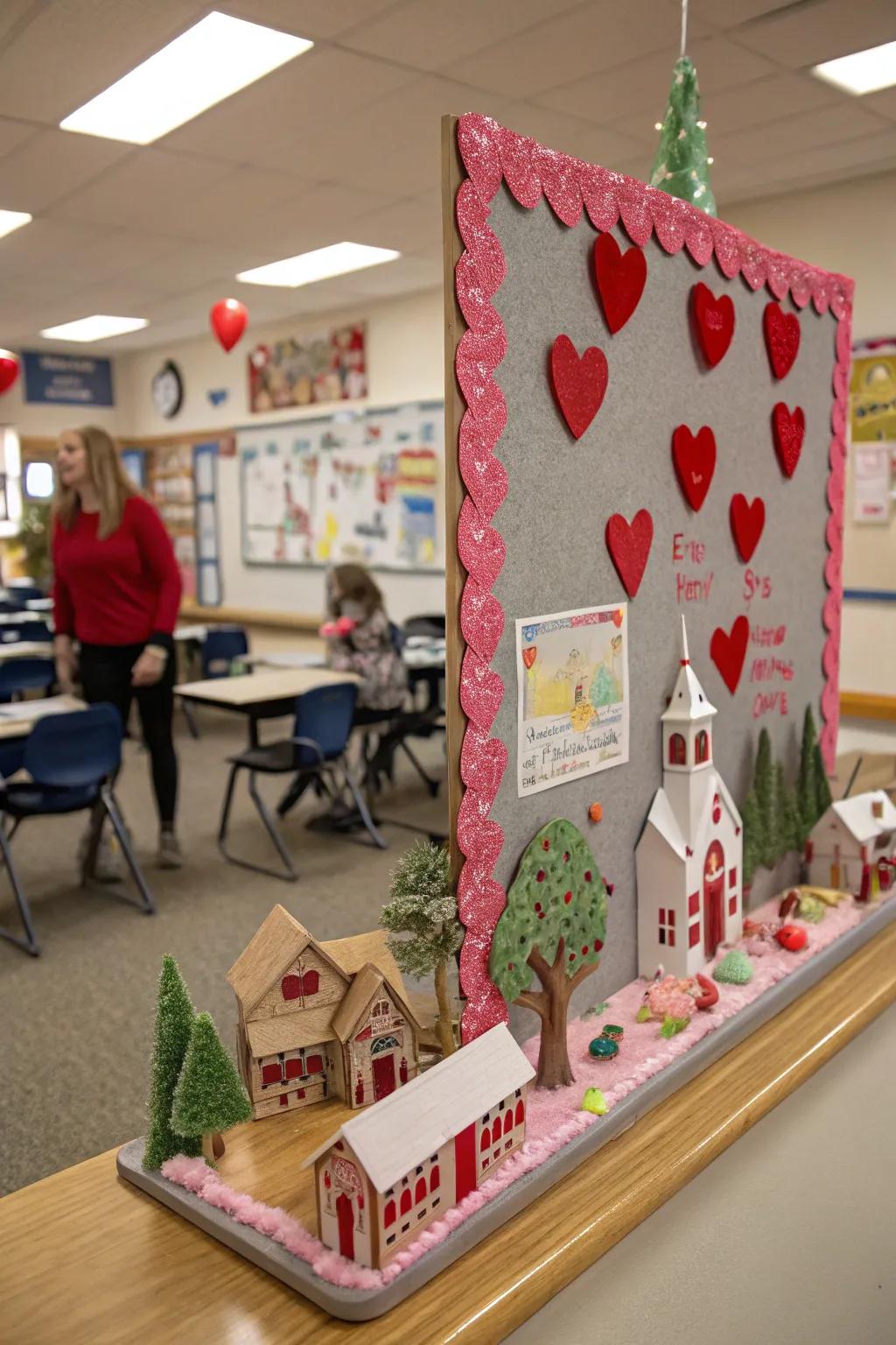 A Valentine's Village bulletin board featuring a captivating community depiction.