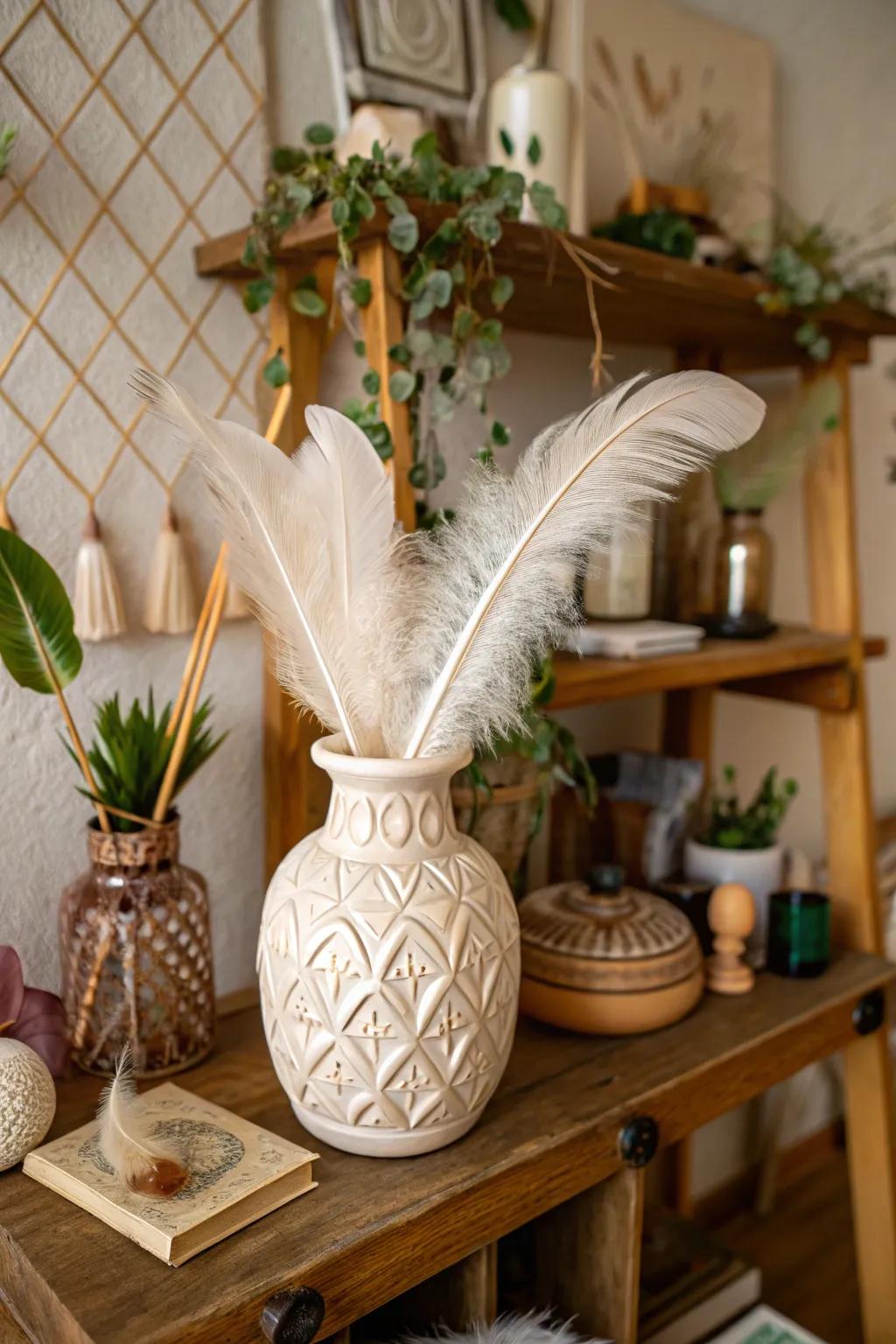 Present whimsy using feathers as vase fillers.