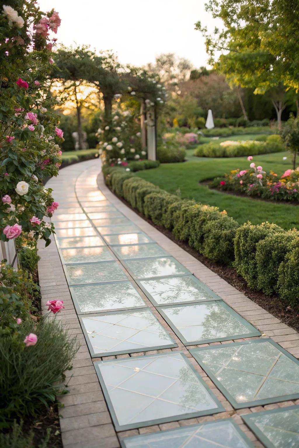 Crystalline pavers infuse a contemporary spin into your garden walkway.