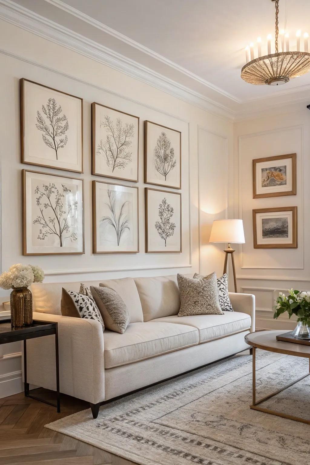 Minimalist art adds elegance without overwhelming.