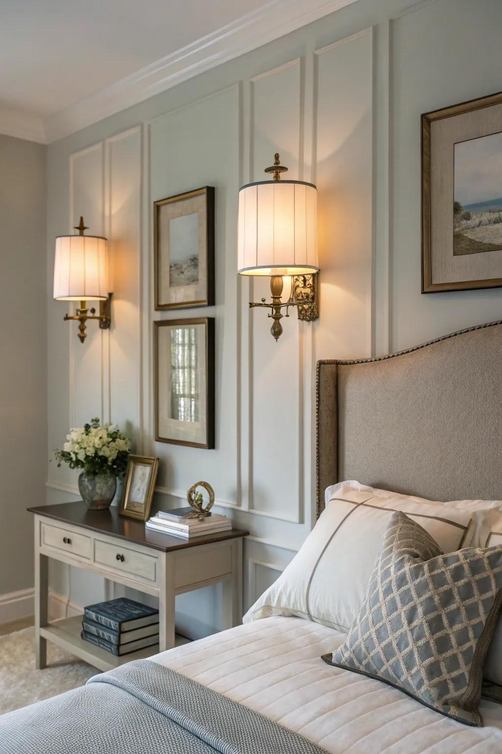 Wall fixtures introduce space-saving lighting and style.