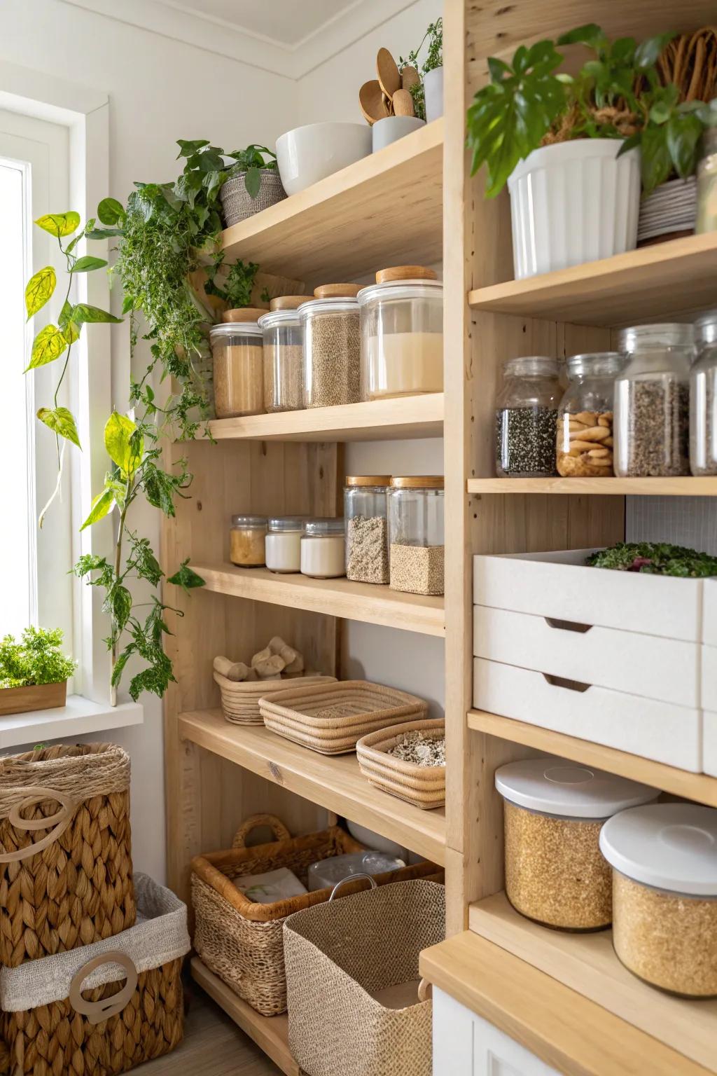 Sustainable touch with green materials in the pantry.