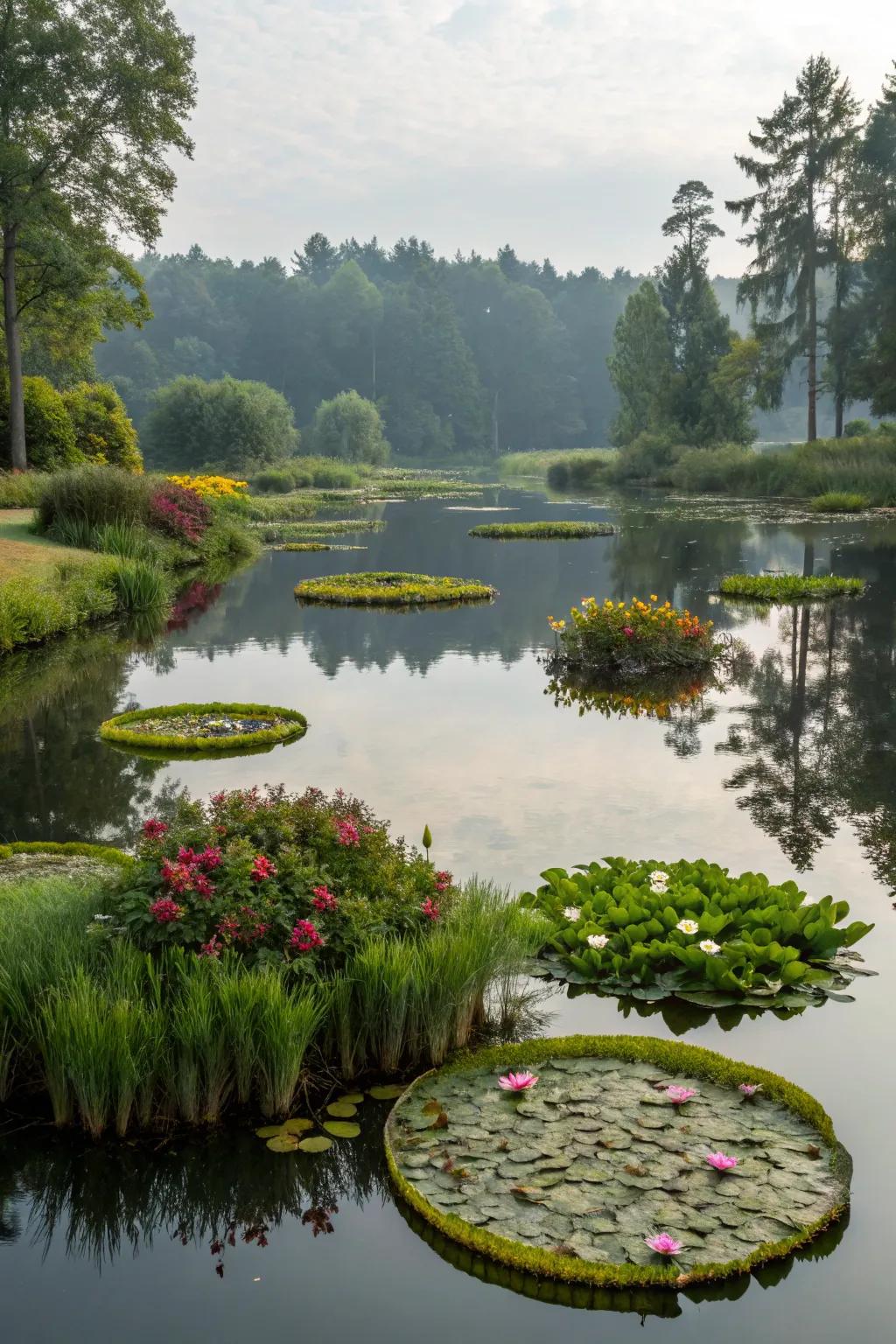 Floating plant beds add a fun touch.