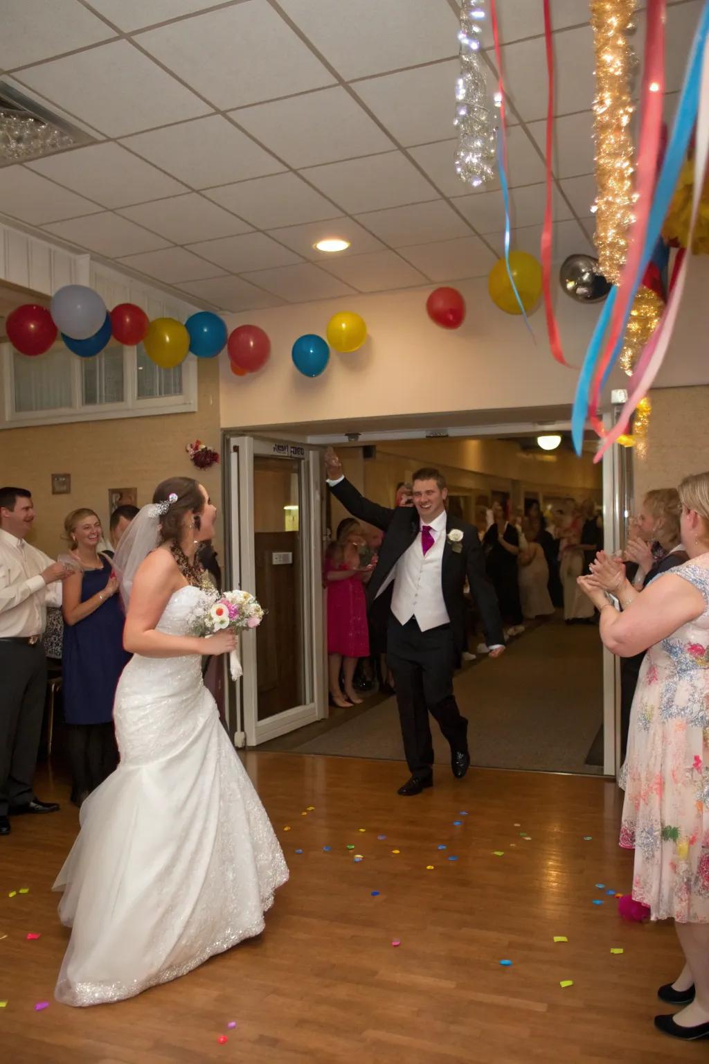 A surprise dance performance brings vigor and delight to the reception.