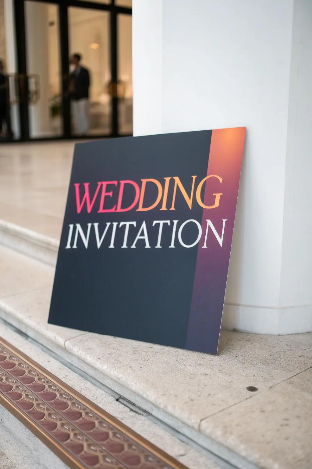 A striking wedding invitation featuring striking, modern lettering.