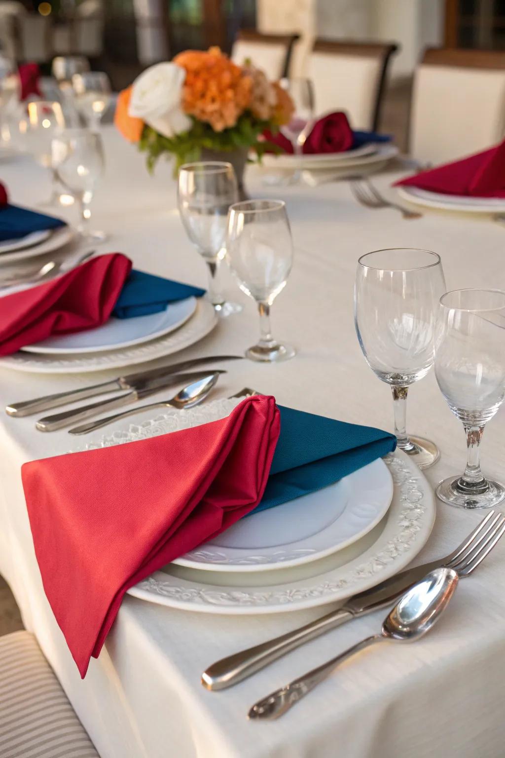 Bold napkins effect a striking statement at each setting.