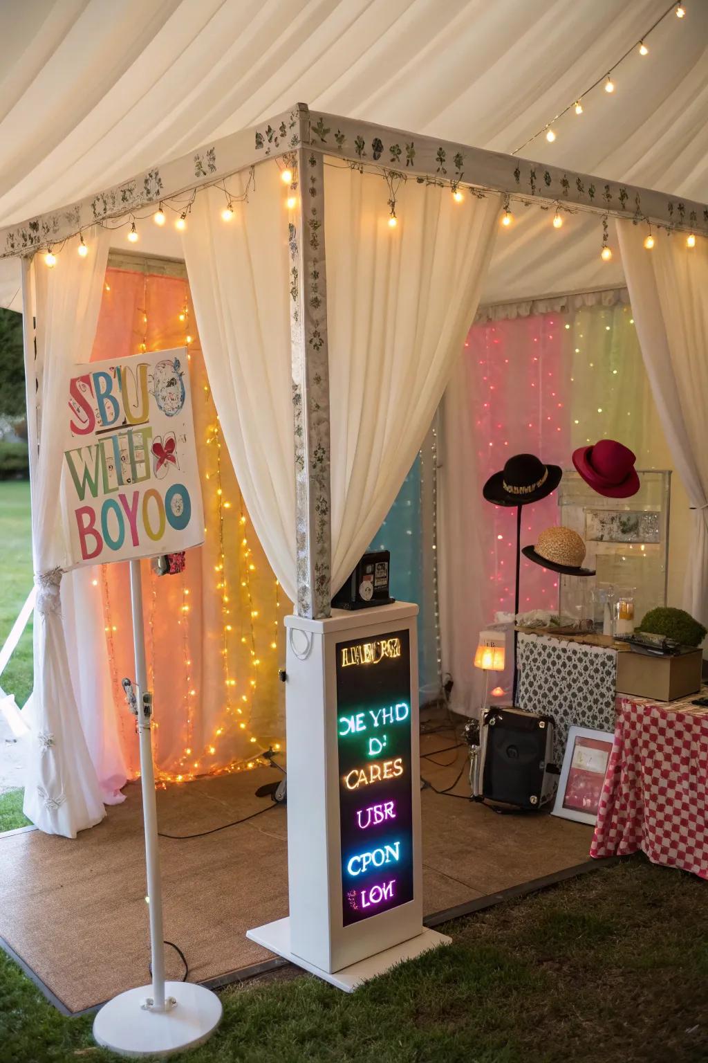 A selfie station adds a fun and interactive element to the wedding.