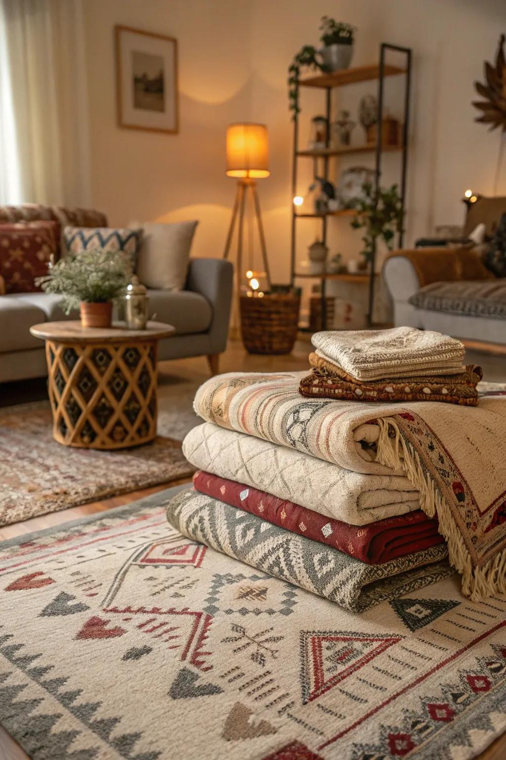 Assembling textiles injects visual interest and snugness.